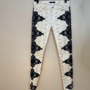 7 For All Mankind Black and Cream Straight Leg Jeans
